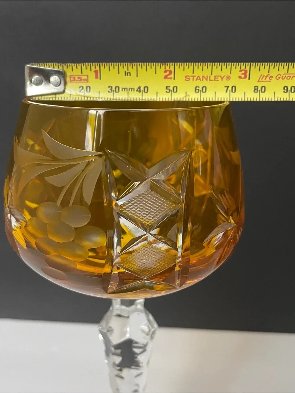 VTG Nachtmann Traube Amber Cut-to-Clear Crystal Wine Hock Glass Germany, 8” Tall
